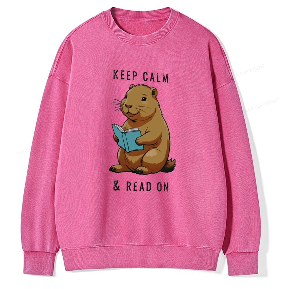 Pagewings Capybara Reading Unisex Washed Sweatshirt