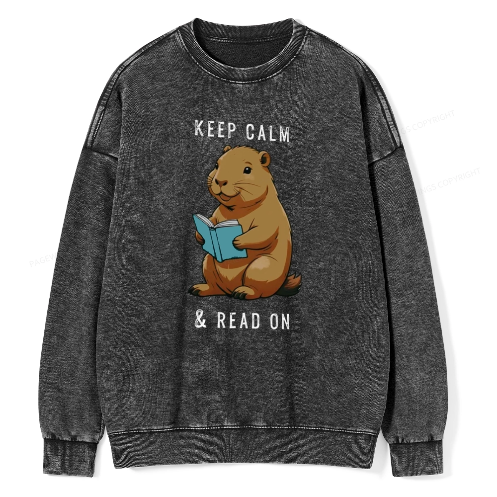 Pagewings Capybara Reading Unisex Washed Sweatshirt