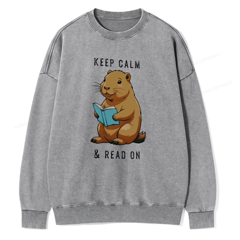 Pagewings Capybara Reading Unisex Washed Sweatshirt