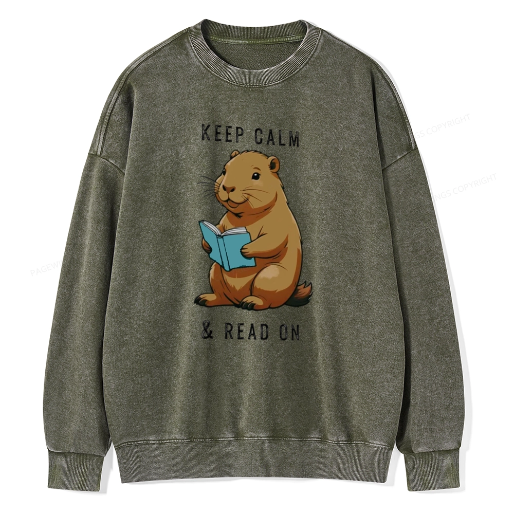 Pagewings Capybara Reading Unisex Washed Sweatshirt