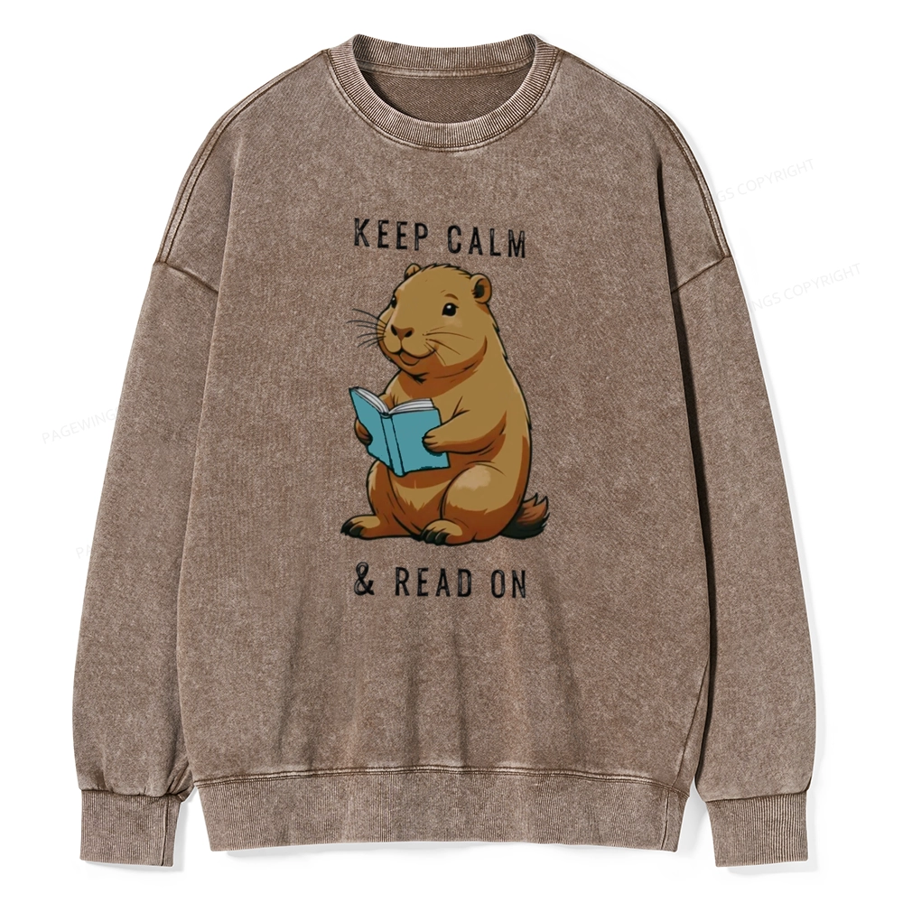 Pagewings Capybara Reading Unisex Washed Sweatshirt
