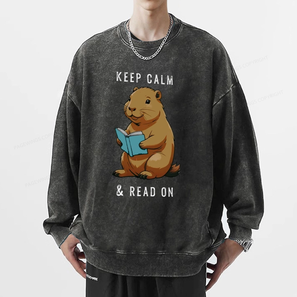Pagewings Capybara Reading Unisex Washed Sweatshirt