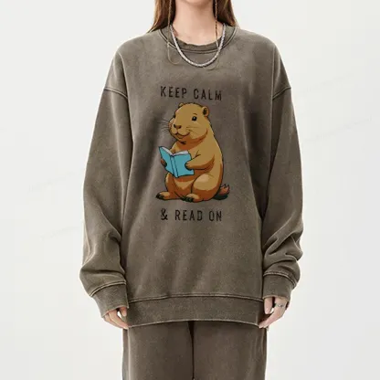 Pagewings Capybara Reading Unisex Washed Sweatshirt