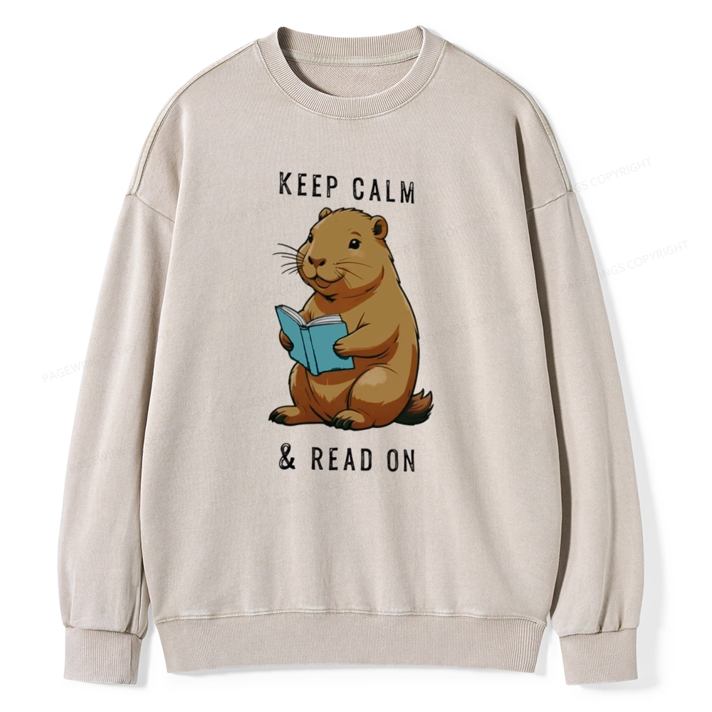 Pagewings Capybara Reading Unisex Washed Sweatshirt