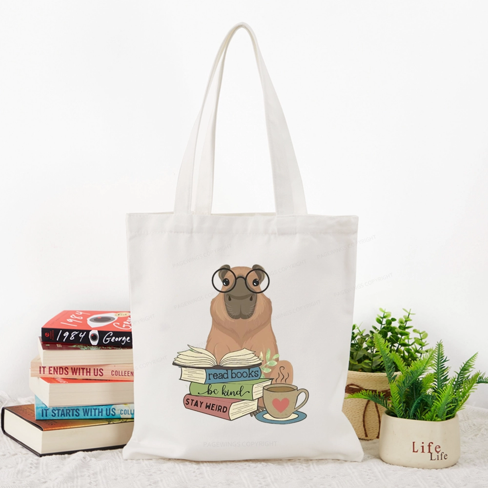 Pagewings Capybara Reading Tote Bag