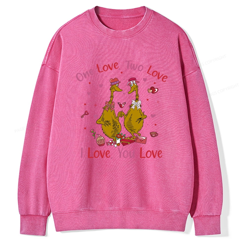Pagewings One Love Two Love I Love You Love Unisex Washed Sweatshirt