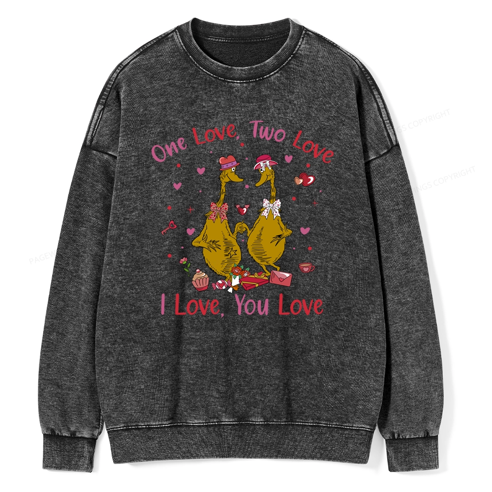 Pagewings One Love Two Love I Love You Love Unisex Washed Sweatshirt