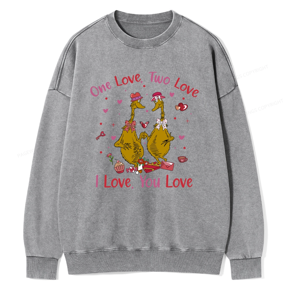 Pagewings One Love Two Love I Love You Love Unisex Washed Sweatshirt