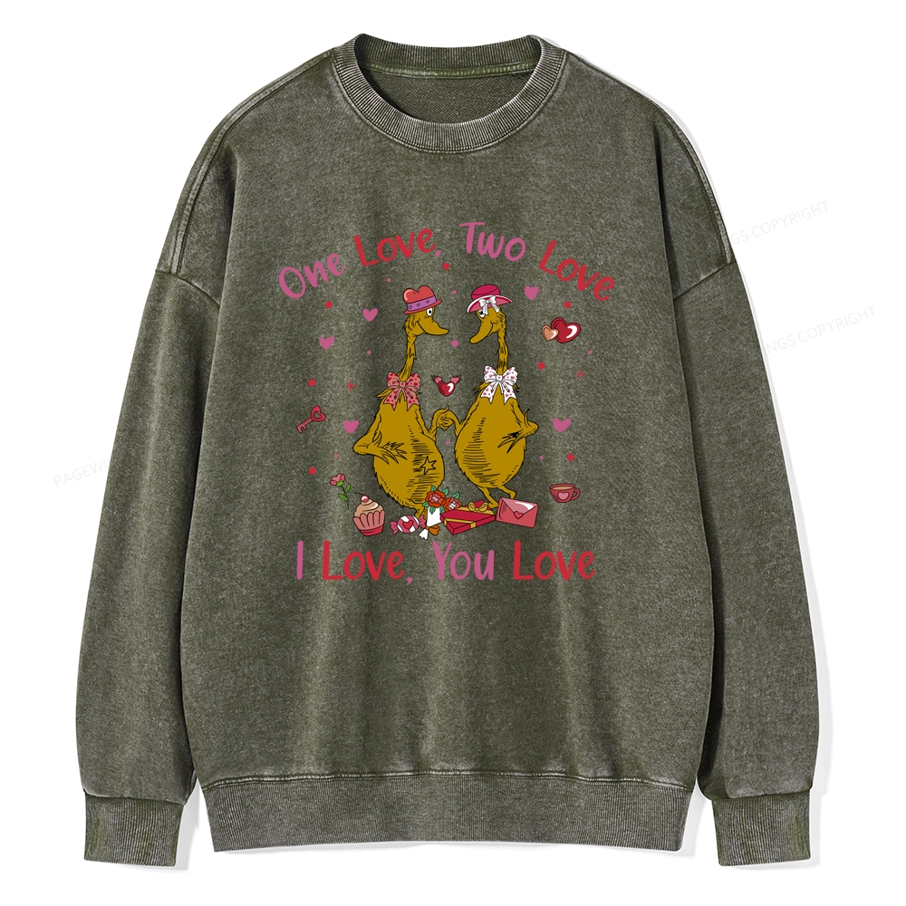 Pagewings One Love Two Love I Love You Love Unisex Washed Sweatshirt