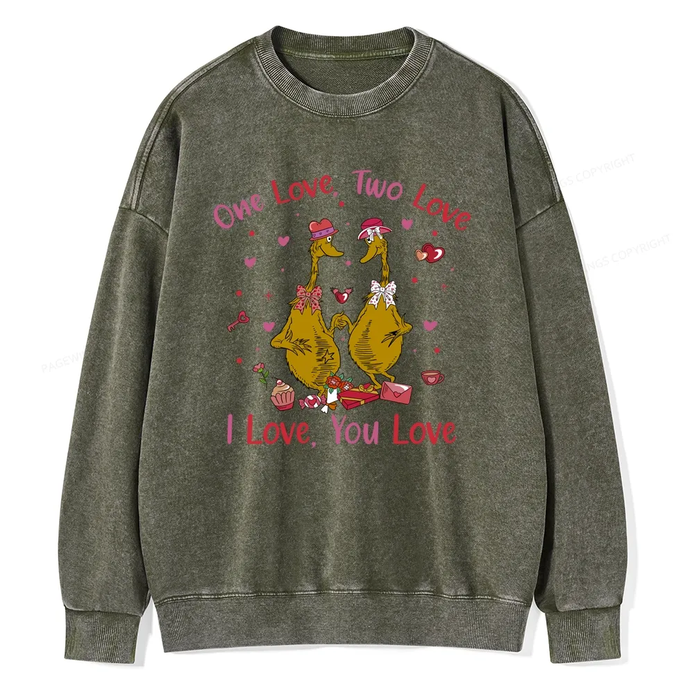 Pagewings One Love Two Love I Love You Love Unisex Washed Sweatshirt
