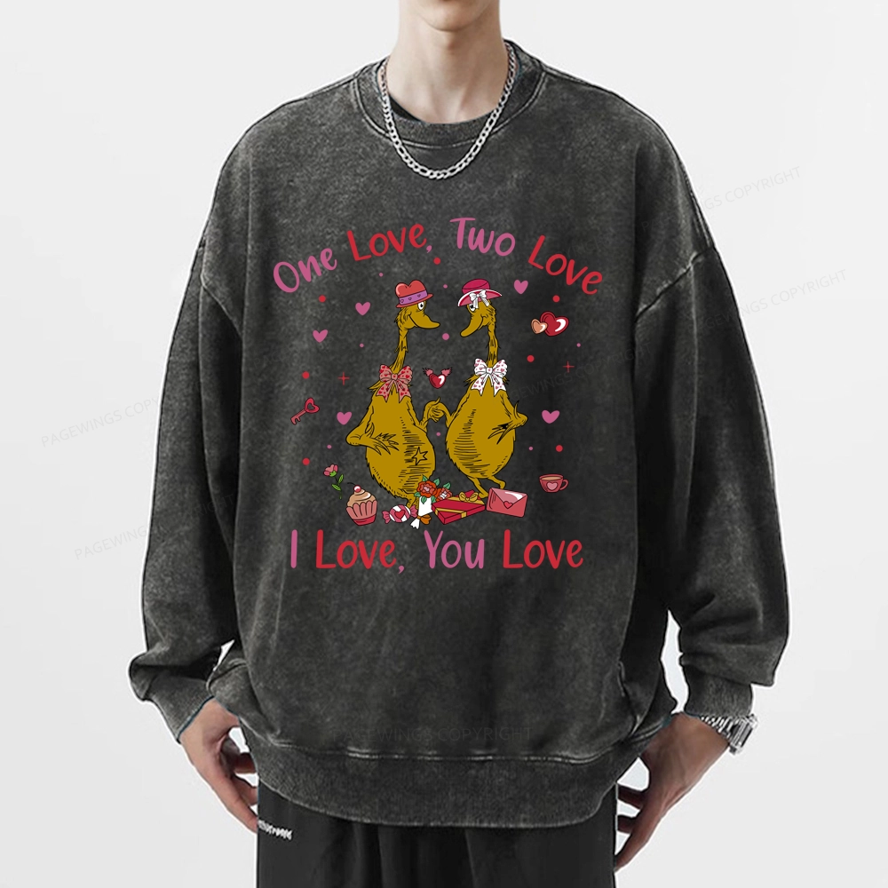 Pagewings One Love Two Love I Love You Love Unisex Washed Sweatshirt