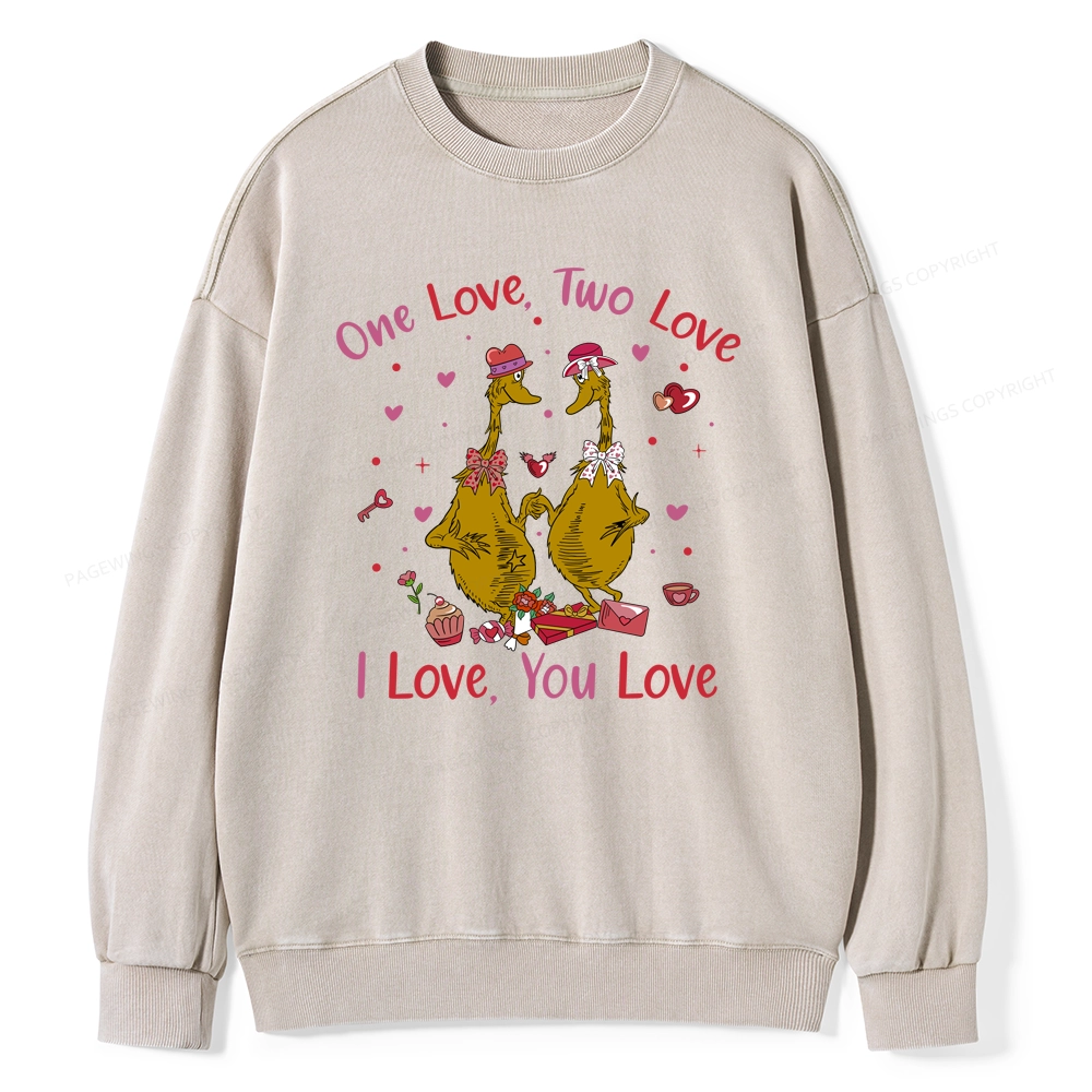 Pagewings One Love Two Love I Love You Love Unisex Washed Sweatshirt