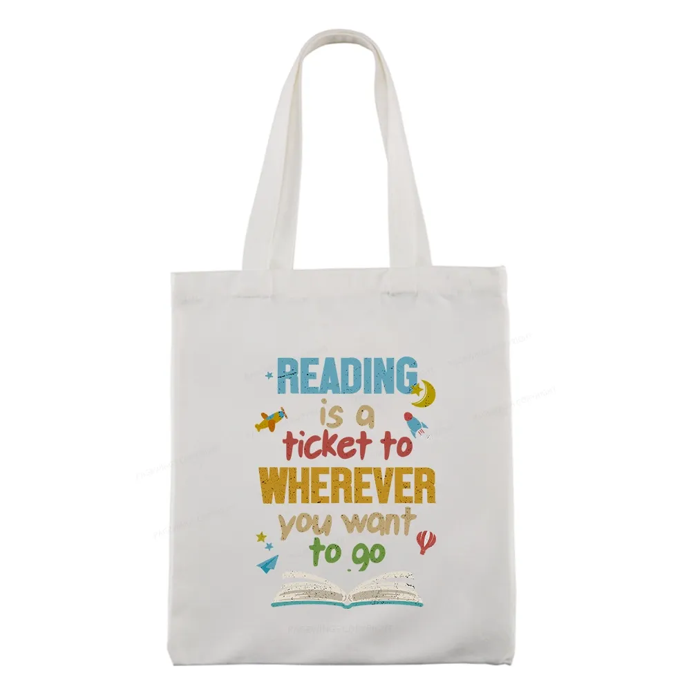 Pagewings Reading Is A Ticket Tote Bag
