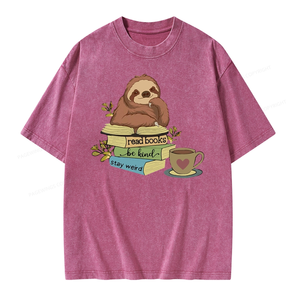 Pagewings Sloth Reading Unisex Washed T-shirt
