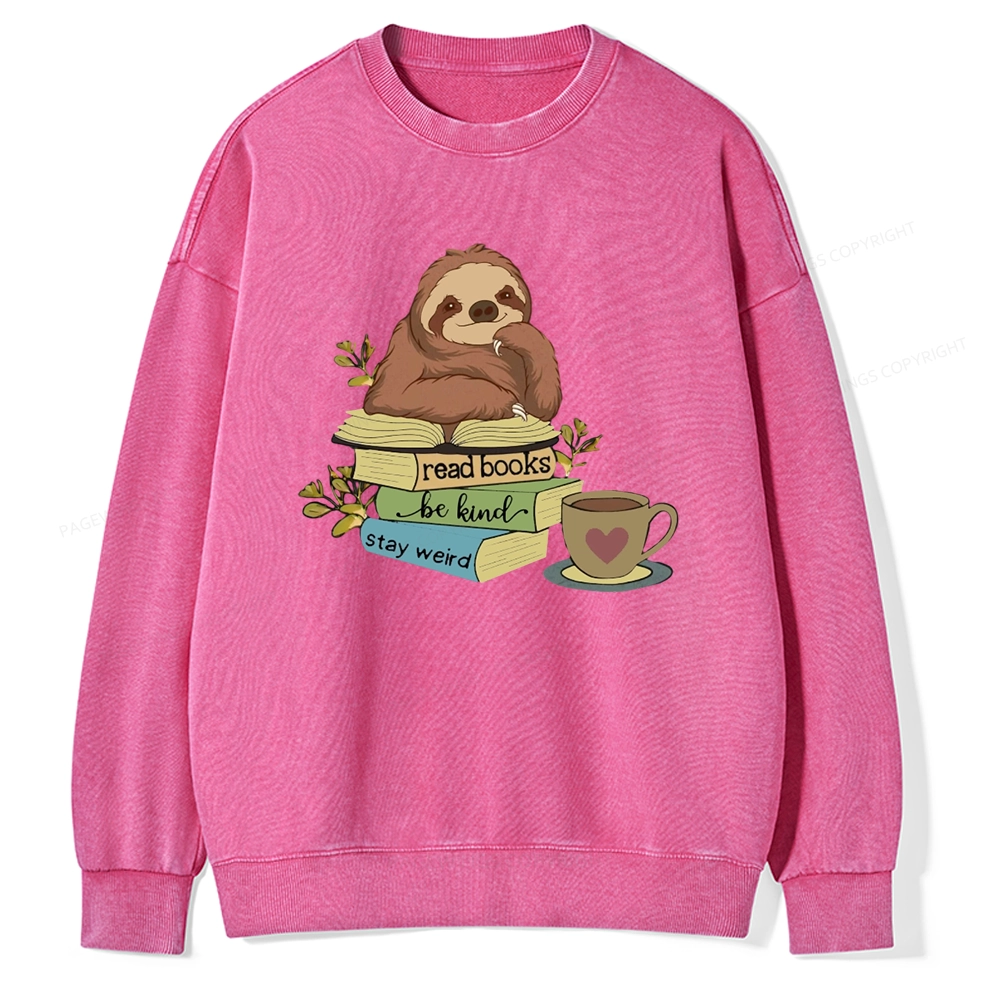 Pagewings Sloth Reading Unisex Washed Sweatshirt