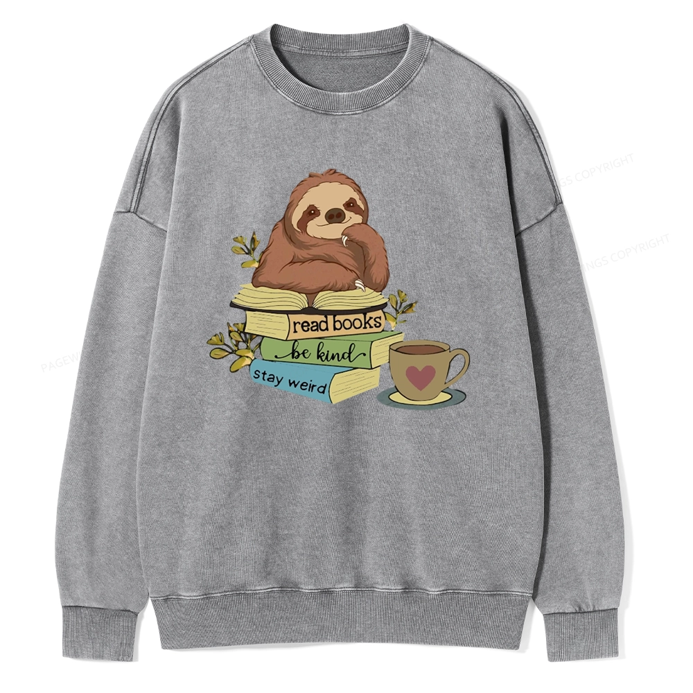 Pagewings Sloth Reading Unisex Washed Sweatshirt
