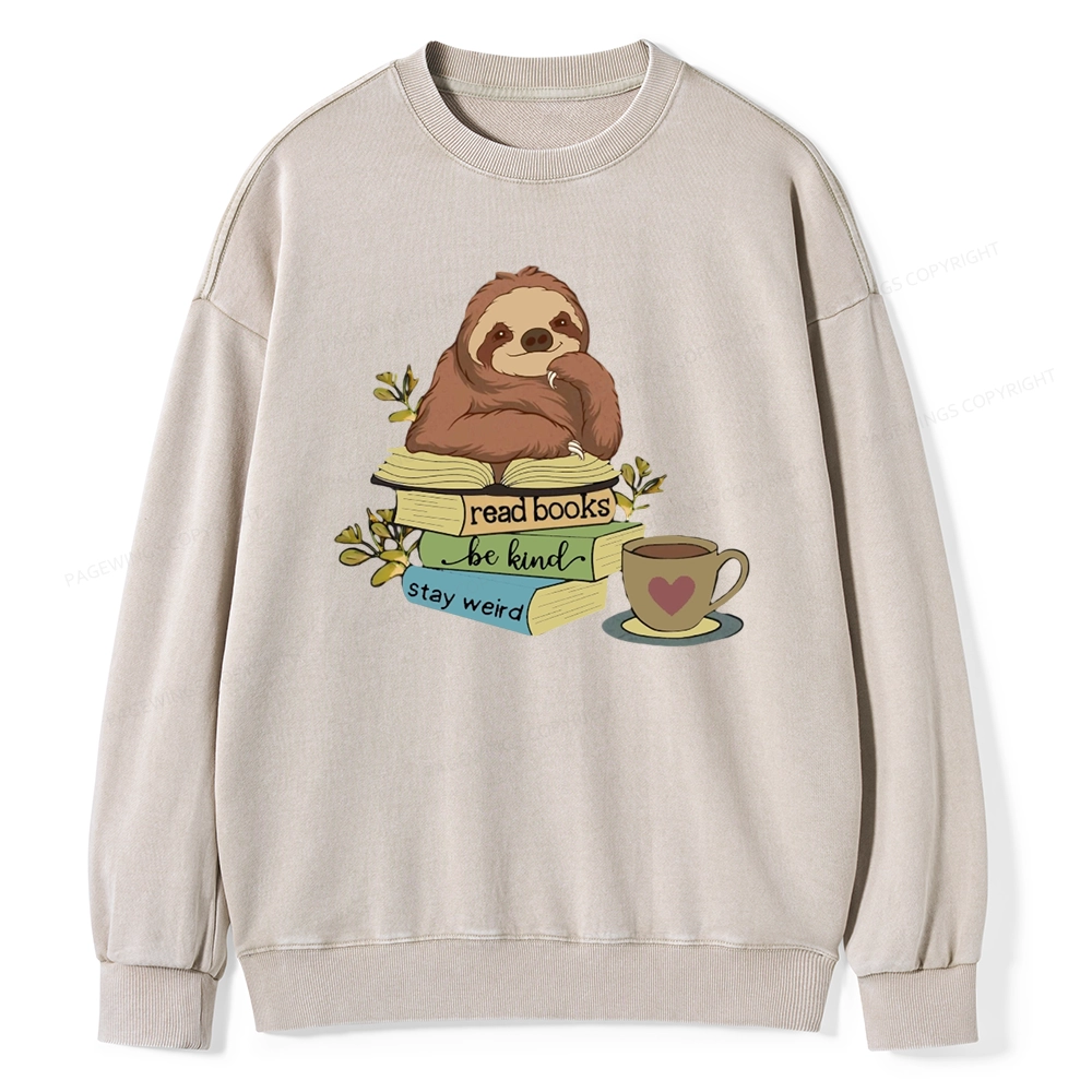 Pagewings Sloth Reading Unisex Washed Sweatshirt