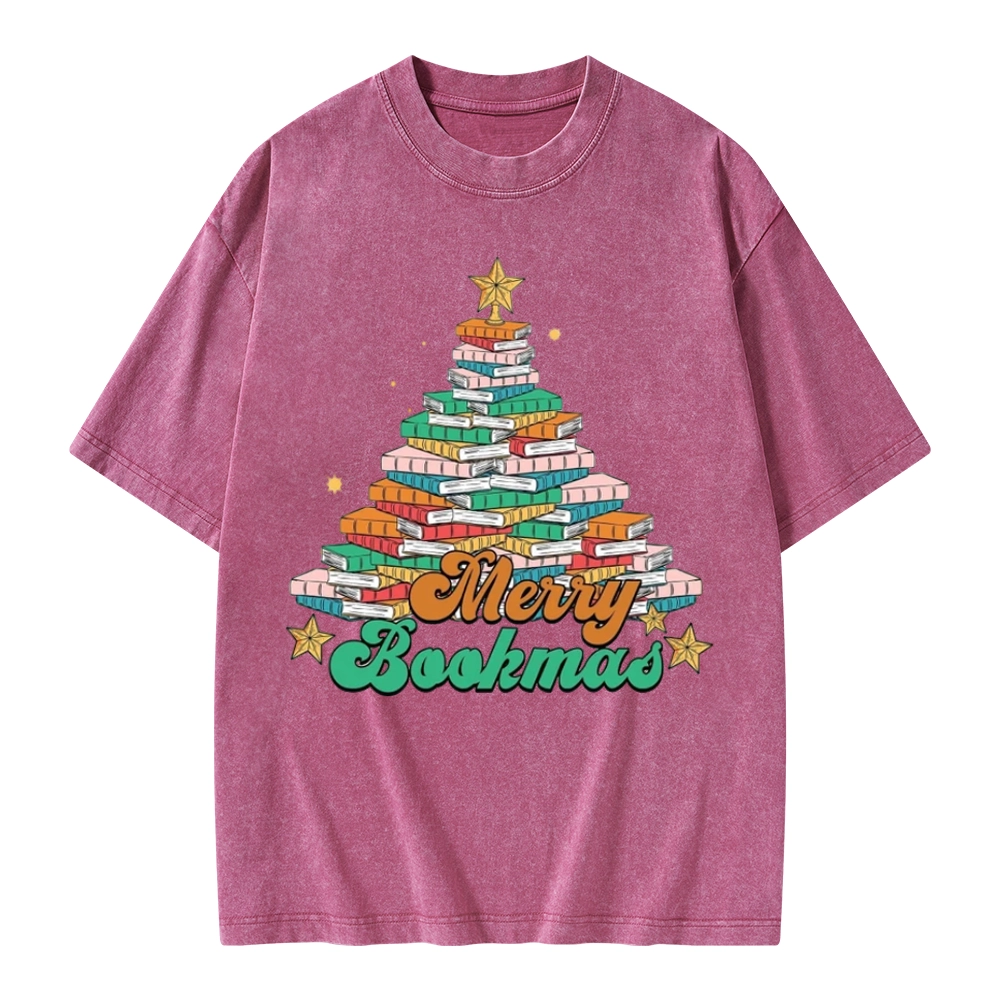 Pagewings Christmas Merry Bookmas Unisex Washed T-shirt