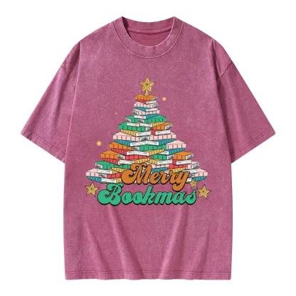 Pagewings Christmas Merry Bookmas Unisex Washed T-shirt