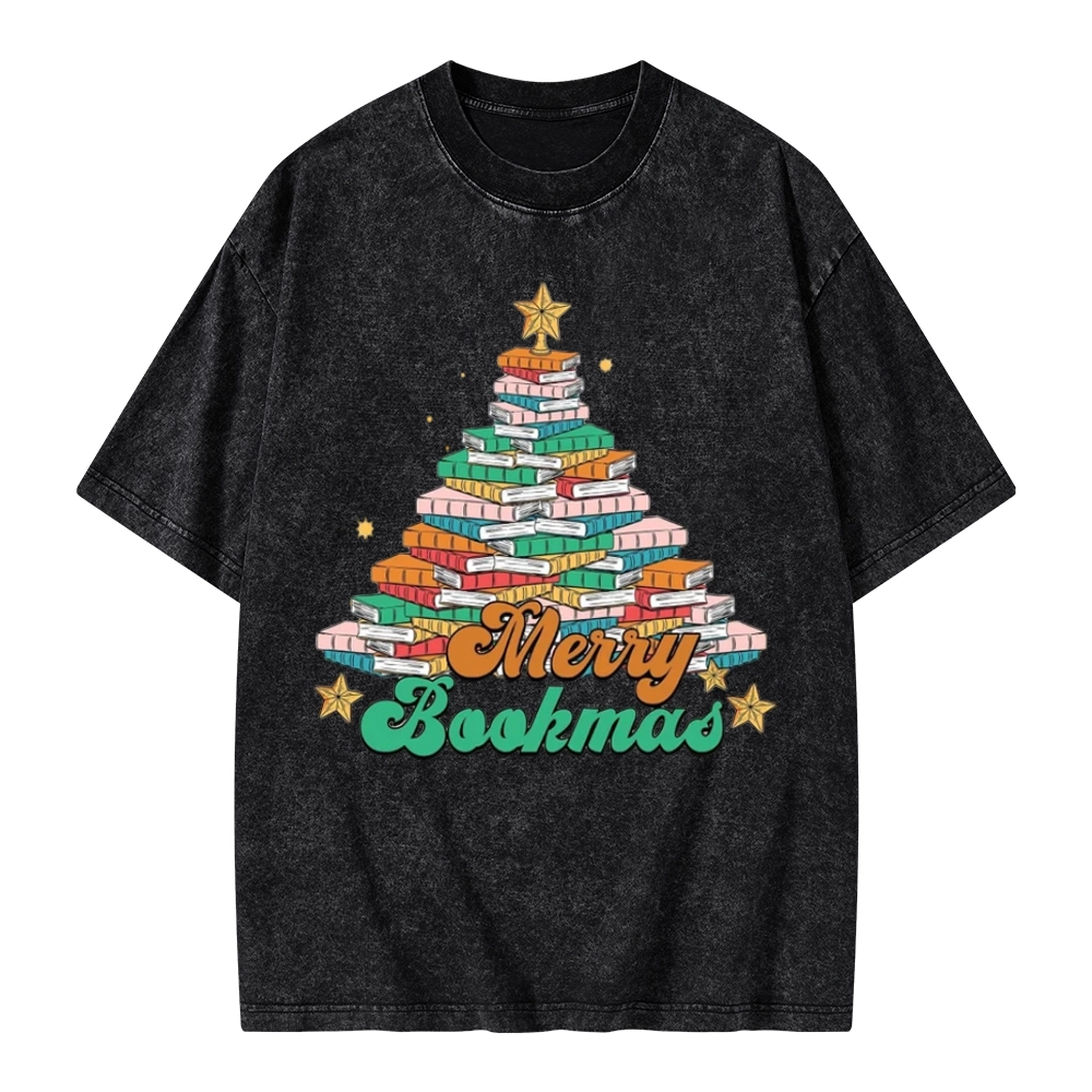 Pagewings Christmas Merry Bookmas Unisex Washed T-shirt