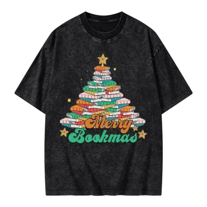 Pagewings Christmas Merry Bookmas Unisex Washed T-shirt