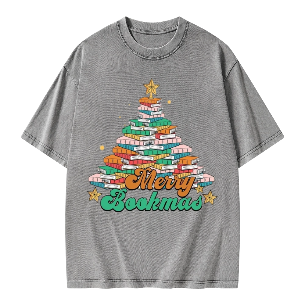 Pagewings Christmas Merry Bookmas Unisex Washed T-shirt