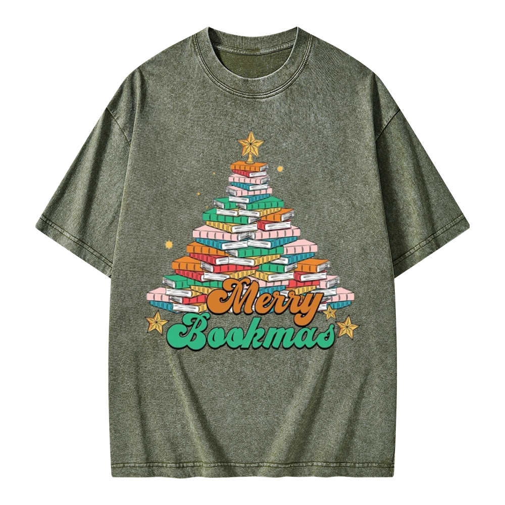 Pagewings Christmas Merry Bookmas Unisex Washed T-shirt