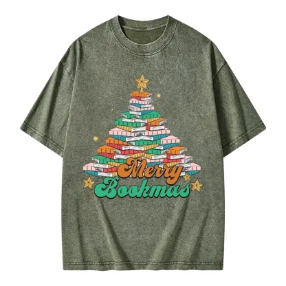 Pagewings Christmas Merry Bookmas Unisex Washed T-shirt