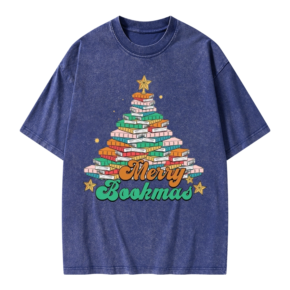 Pagewings Christmas Merry Bookmas Unisex Washed T-shirt