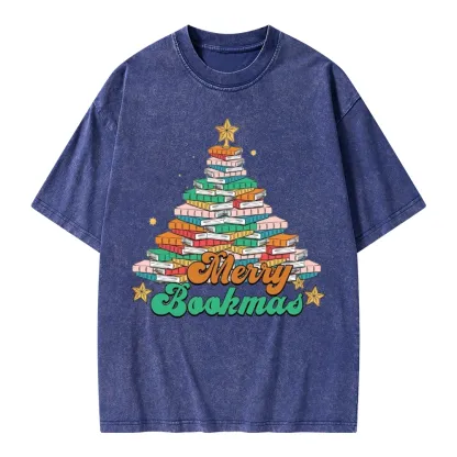 Pagewings Christmas Merry Bookmas Unisex Washed T-shirt