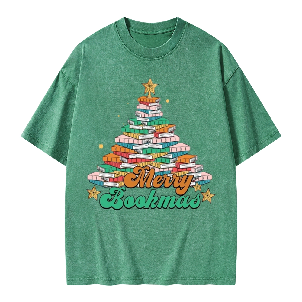 Pagewings Christmas Merry Bookmas Unisex Washed T-shirt