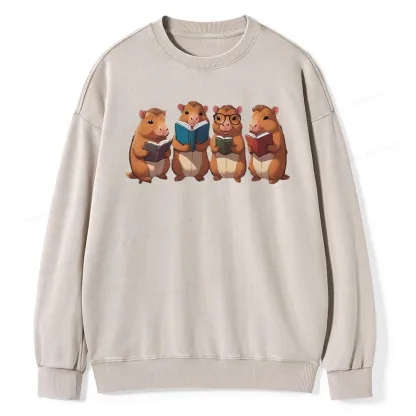Tea Books Capybara Reading Unisex Washed Sweatshirt