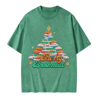 Pagewings Christmas Merry Bookmas Unisex Washed T-shirt
