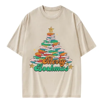 Pagewings Christmas Merry Bookmas Unisex Washed T-shirt