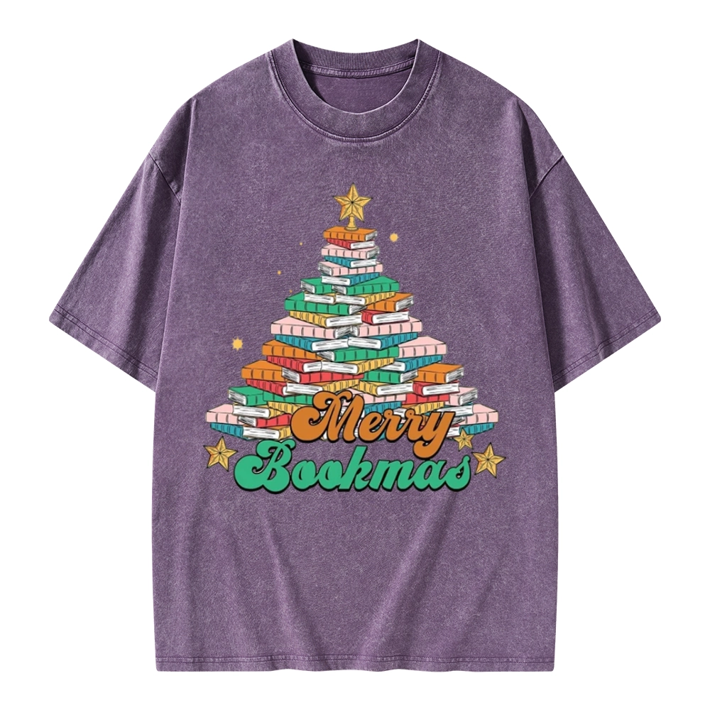 Pagewings Christmas Merry Bookmas Unisex Washed T-shirt
