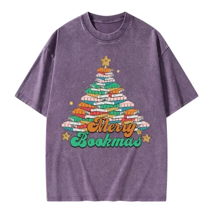 Pagewings Christmas Merry Bookmas Unisex Washed T-shirt