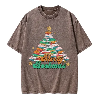 Pagewings Christmas Merry Bookmas Unisex Washed T-shirt
