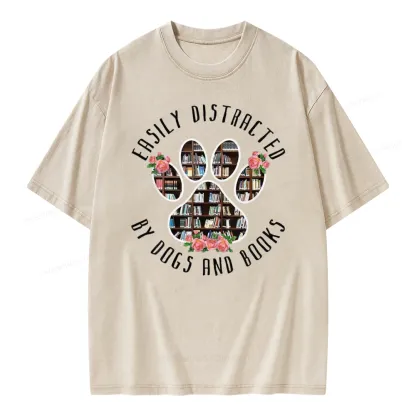 Pagewing Easily Distracted Dogs And Books Unisex Washed T-shirt