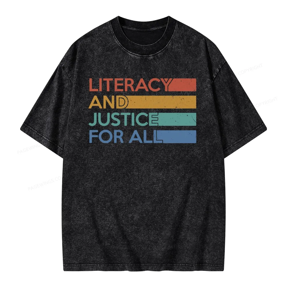 Pagewing Literacy and Justice For All Unisex Washed T-shirt