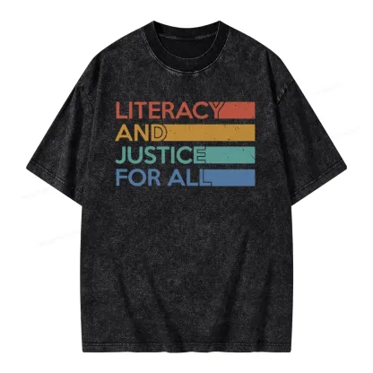 Pagewing Literacy and Justice For All Unisex Washed T-shirt