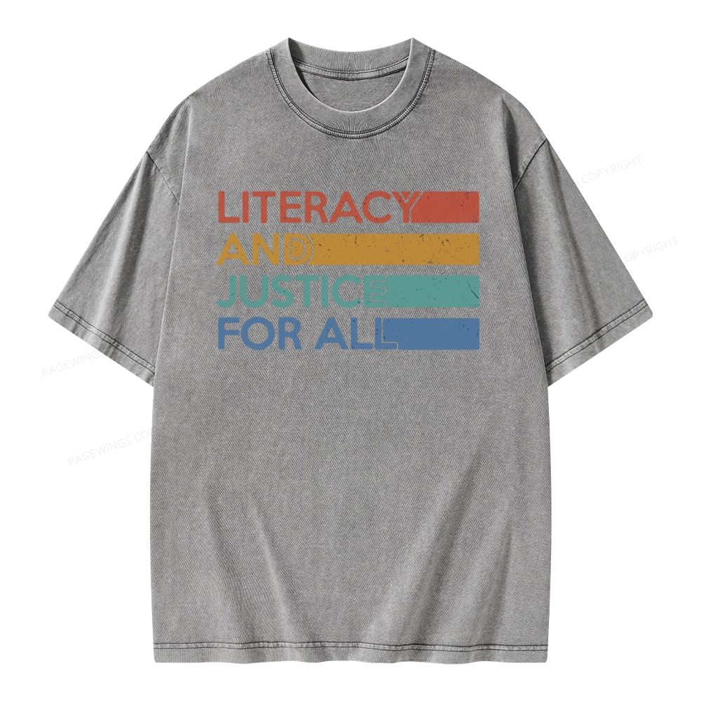 Pagewing Literacy and Justice For All Unisex Washed T-shirt