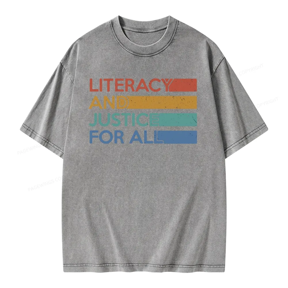 Pagewing Literacy and Justice For All Unisex Washed T-shirt