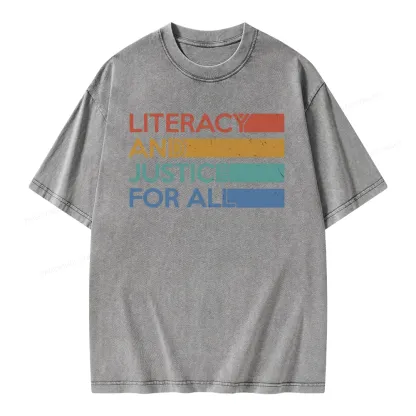 Pagewing Literacy and Justice For All Unisex Washed T-shirt