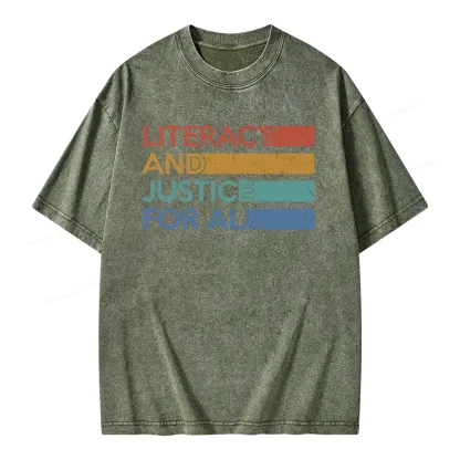Pagewing Literacy and Justice For All Unisex Washed T-shirt