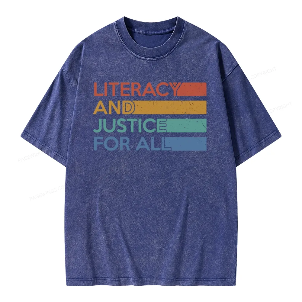 Pagewing Literacy and Justice For All Unisex Washed T-shirt