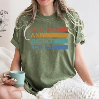 Pagewing Literacy and Justice For All Unisex Washed T-shirt