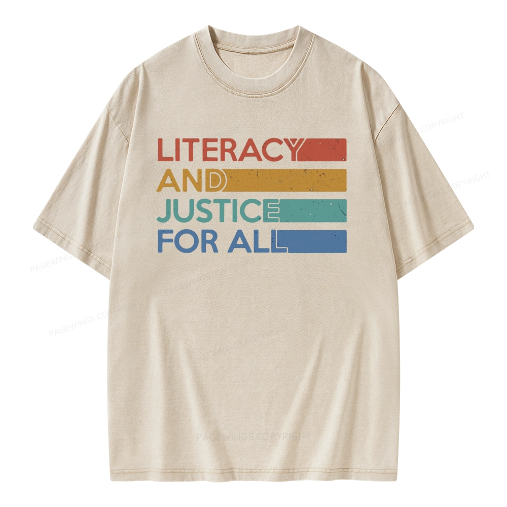 Pagewing Literacy and Justice For All Unisex Washed T-shirt