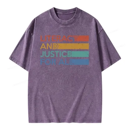 Pagewing Literacy and Justice For All Unisex Washed T-shirt
