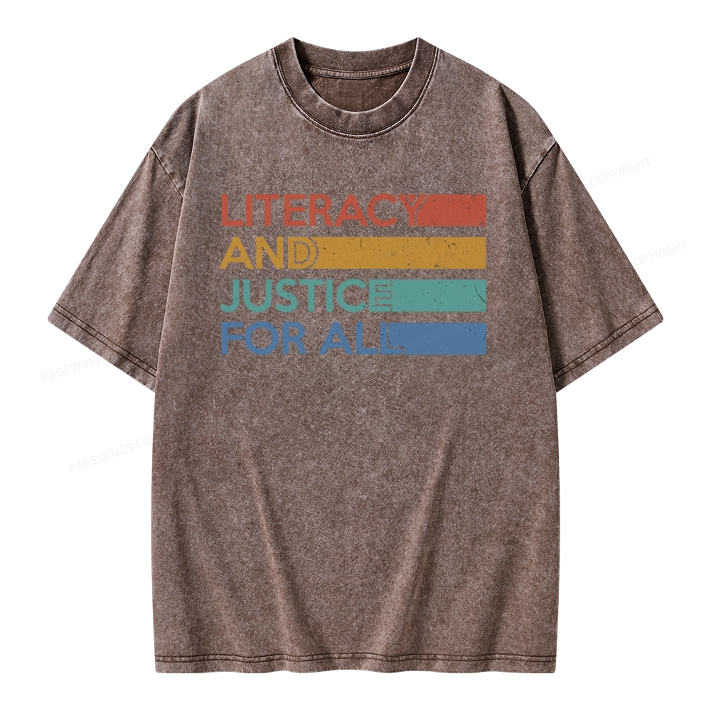 Pagewing Literacy and Justice For All Unisex Washed T-shirt