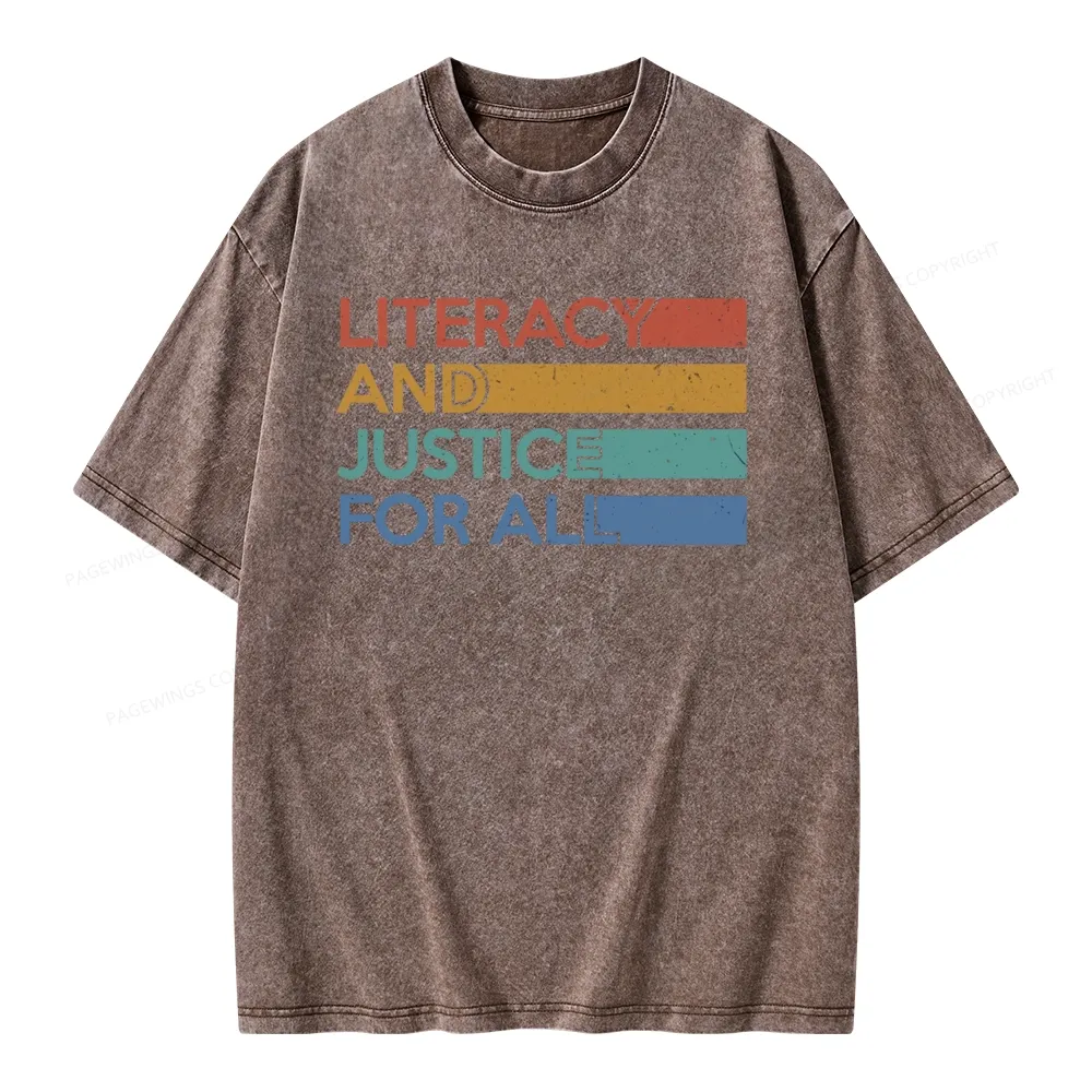 Pagewing Literacy and Justice For All Unisex Washed T-shirt